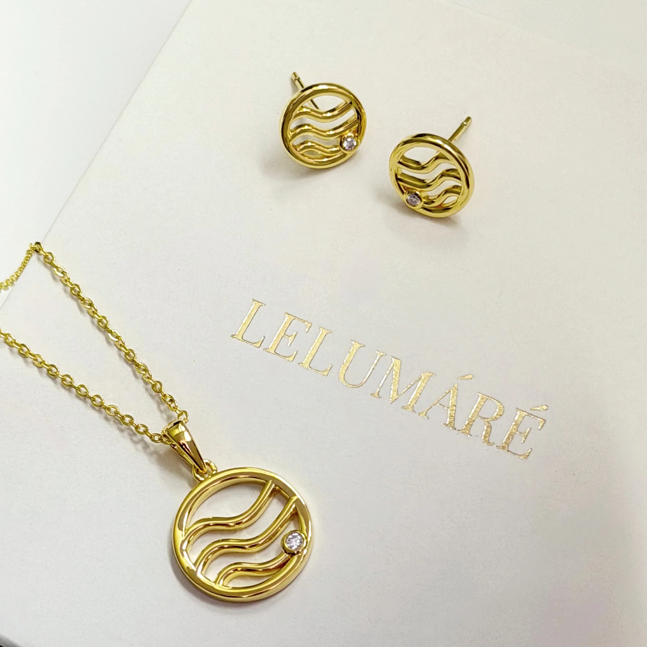 Tidal Lines Set: Wave Necklace & Stud Earrings